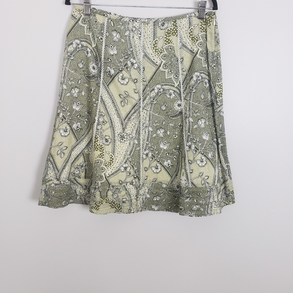 Ann Taylor green and cream cotton skirt D6